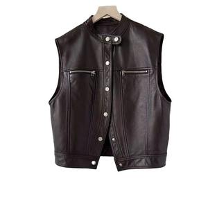 Gilet en cuir véritable OEM imperméable en toile pour femme, style motard personnalisable, tendance 2026 - Product Image 1
