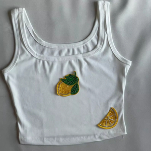 Fashion White Cotton Summer <b>T</b>-<b>Shirt</b> Handmade Elegant Sexy Mesh <b>Sequin</b> Embroidery with Short Sleeves Sports Style - Product Image 1