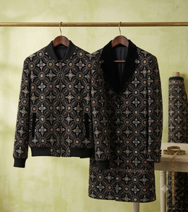 Tissu en velours noir tricoté, brodé, à motif géométrique mandala et sequins, pour veste ethnique, lehenga ou abaya pour femme - Product Image 5