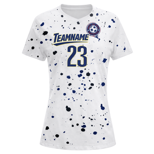 Camiseta de Fútbol Blanca Personalizada con Diseño de Salpicaduras de Pintura, Manga Corta, Transpirable, de Secado Rápido, Uniforme para Equipo de Fútbol Femenino - Product Image 2