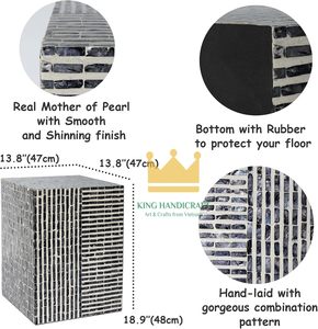 Table de chevet moderne artisanale en mosaïque de coquillages de luxe Table d'appoint en bois oriental Meubles de salon en incrustation de nacre - Product Image 2