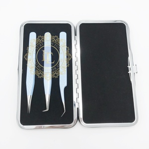 Pinzas de extensión de pestañas de acero inoxidable de calidad Premium profesional revestimiento de polvo azul cielo punta puntiaguda plateada probada a mano - Product Image 3