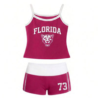 Ensemble décontracté pour femmes, débardeur à bretelles spaghetti et short, col en V, avec logo personnalisé, en spandex/polyester, coupe ample, pour toutes les saisons