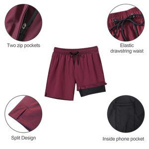 Swimming Shorts For <b>Mens</b> Solid Swim <b>Trunks</b> with Compression Liner 2 in 1 Breathable Quick Dry Swim Shorts with Zipper Pockets - Product Image 5