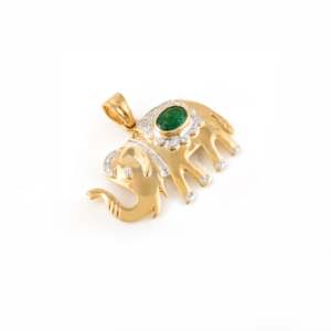 14K Yellow Gold Majestic Elephant <b>Pendant</b> with Natural <b>Emerald</b> and Diamond - Product Image 6