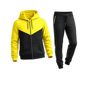 Conjunto Deportivo para Hombre en Amarillo y Negro con Contraste, Sudadera con Capucha y Cierre Completo, Pantalones Jogger, Corte Ajustado, Informal, para Gimnasio - Product Image 1