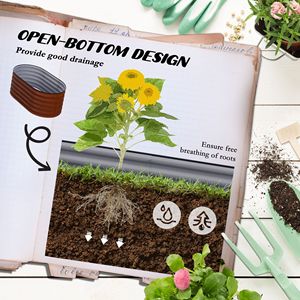 Galvanized 3.4x2ft Raised Garden Bed with Safety Edging Metal <b>Planter</b> Kit for Growing <b>Vegetables</b> Brown Color Garden Supplies - Product Image 5