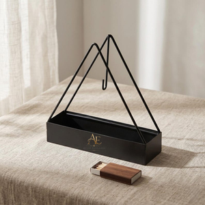 Quemador de Incienso Colgante de Metal Negro Moderno, Caja Rectangular con Marco Triangular, Recolector de Cenizas, Decoración para el Hogar - Product Image 1