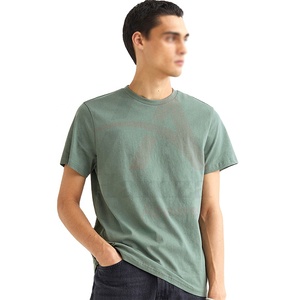 เสื้อยืดคอกลมผู้ชายสีเขียวผ้าคอตตอนสีเขียวผ้า100% สบายแขนสั้นแห้งเร็วเป็นมิตรกับสิ่งแวดล้อมสวมใส่สบายมีสไตล์ - Product Image 1