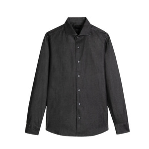 Men Dark Gray Long Sleeve Dress <b>Shirt</b> Turn-down Collar 100% Cotton Anti-Wrinkle Smart Casual Full Sleeve Solid <b>Color</b> Denim <b>Shirt</b> - Product Image 4