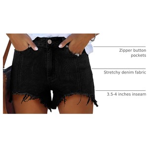 Women High Waist <b>Black</b> Denim <b>Shorts</b> With Frayed Hem Distressed Casual Summer Style Straight Leg <b>Jeans</b> <b>Shorts</b> Service Strength - Product Image 6