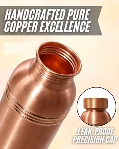 Sculpted Ribbed Solid <b>Copper</b> Flask Triple-Ringed Metallic Chassis & <b>Coin</b>-Edged Closure - Product Image 2