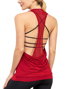Débardeur tricoté rouge pour femme, col rond, sans manches, couleur unie, respirant, style sportif, longueur normale, 100 % polyester - Product Image 6