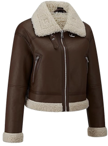 Women's Faux Shearling Cafe Racer Moto <b>Jacket</b> Thick Fur Lined Genuine <b>Leather</b> Coat Breathable Lightweight <b>Winter</b> Outerwear - Product Image 1