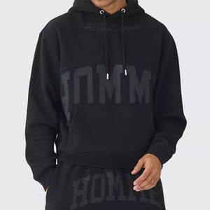 Sweat-shirt décontracté pour homme, coupe oversize, bleu marine, avec poche à imprimé lettres sur le devant, 100% coton, tissu French Terry respirant, idéal pour l'automne - Product Image 4