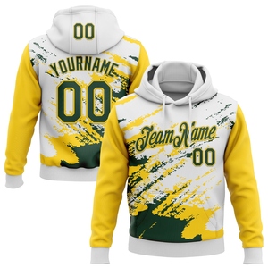 Sudadera con Capucha Deportiva OMMIZ INDUSTRY, Personalizada, Cosida, Blanca con Detalles en Verde-Amarillo, Diseño Abstracto 3D con Fragmentos Artísticos - Product Image 1