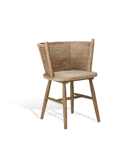 Silla de Comedor Nórdica Minimalista de Madera Maciza de Fresno con Respaldo Curvo de Ratán Tejido - Product Image 1