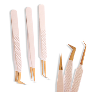 Pinzas de Extensión de Pestañas de Alta Calidad con Punta de Fibra Dorada y Agarre Fuerte, con Etiqueta Privada - Product Image 1