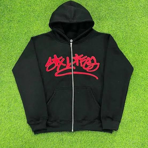 Sudadera con Capucha Negra para Hombre con Cierre y Logotipo Rojo Estampado en la Parte Delantera, Estilo Casual, Corte Regular, Estilo Otoñal - Product Image 1
