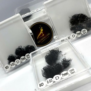 Extensions de cils naturels doux de haute qualité, volume 8D C/D/M, courbure 0.07 0.03, en fibres PBT synthétiques, éventails faits à la main, base pointue - Product Image 4