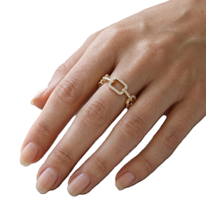 Fine 18K Solid Gold Geometric Link Diamond Ring Hollow Chain Ring Round Lab Grown Diamond Statement Ring Stackable Modern Band - Product Image 5