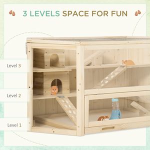 Grande gabbia per criceti in legno a 3 livelli con scala per diapositive e ciotola per l'alimentazione per il tuo animale domestico attivo - Product Image 5