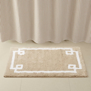Alfombra de baño beige de diseño griego, suave y felpuda, con elegante borde blanco, absorbente, ideal para el baño. - Product Image 5