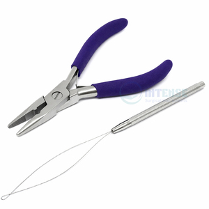 Alicates compactos de acero inoxidable de 5 pulgadas para extensiones de cabello, con mordaza dentada de 3.4mm de orificio completo, mango azul, ligeros y suaves. - Product Image 1