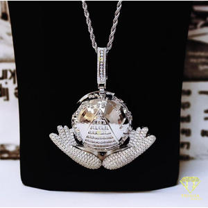 Pendentif Globe Terrestre de Luxe en Argent Sterling 925, Sertissage Glacé, Design Artisanal, Collier Hip Hop, Bijoux - Product Image 4
