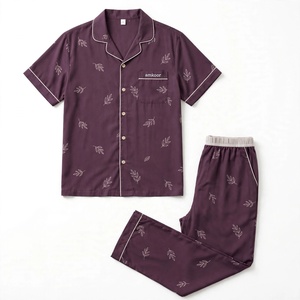 Ensemble de pyjama classique léger pour homme Amkoor, manches longues, violet, uni, 100% coton, vêtements de nuit décontractés, vêtements d'été, lavable en machine - Product Image 3