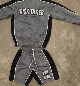 Custom Streetwear <b>Men's</b> Nylon Windbreaker <b>Jacket</b> and Shorts Set Zip Up Water Resistant Two Piece Tracksuit - Product Image 2