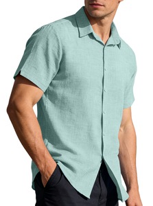 Men's <b>Cardigan</b> Buttoned <b>Short</b> <b>Sleeve</b> Shirt Solid Color Turn-Down Collar Casual Business Shirt - Product Image 5