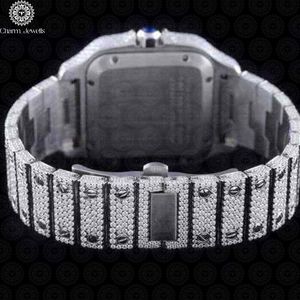 Montre carrée de luxe pour femme Charm_Jewells en acier inoxydable avec lunette sertie de diamants, verre saphir, mouvement à quartz analogique et fermoir pliant - Product Image 5
