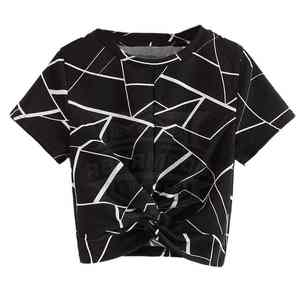 Top Corto para Mujer, Mezcla de Algodón y Poliéster, Manga Corta, Corte Regular, Secado Rápido, Transpirable, Ropa Deportiva Informal - Product Image 1