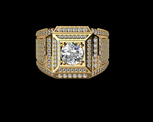 <b>Iced</b> Out Moissanite Diamond <b>Ring</b> Sterling Silver Gold Plated Classic Round Brilliant Cut Prong Setting Everyday Wear Jewelry - Product Image 1