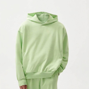 Sudadera con Capucha Extra Grande para Hombre, Verde Sólido, Felpa de Algodón, Corte Casual, Largo Regular, Diseño con Bolsillos, Ropa de Otoño - Product Image 3