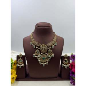Indian Ethnic Artificial <b>Jewellery</b>-Katrina Victorian Traditional Hasli Bridal Pearl <b>Gold</b>-Plated Earring <b>Set</b> - Product Image 2