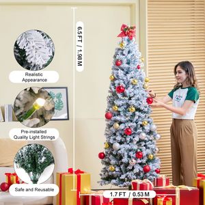 Albero di Natale Artificiale Innevato da 6,5 Piedi con 250 Luci LED Bianche e 814 Punte di Rami per Esposizione Realistica all'Aperto - Product Image 2