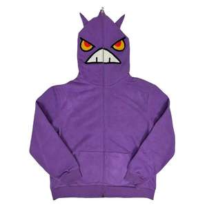 Sweat à capuche zippé violet Mars Attic pour homme, coupe oversize, en polaire, style streetwear, avec logo imprimé en relief sur le devant - Product Image 3