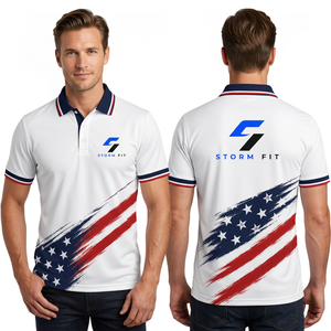 Polo de Manga Corta Blanco para Hombre con Estampado de Bandera Americana, Diseño Deportivo, Corte Regular, Transpirable, Poliéster - Product Image 1