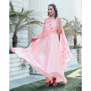 Conjunto de Traje de Chifón Estampado Transpirable de Seda Satinada Color Durazno para Mujer, Talla XS, Marca Sophia - Product Image 6