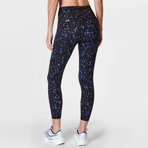 Leggings de yoga taille haute réfléchissants écologiques sans coutures, longueur intégrale, avec panneau en maille texturée côtelée, extensibles dans les quatre sens, en Spandex, séchage rapide - Product Image 2