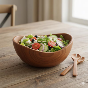 Bol de service ovale classique en teck sculpté à la main, écologique – Centre de table pour salades ou fruits - Product Image 6