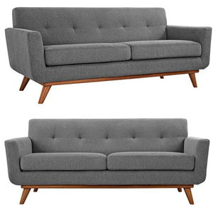 Modern Grey Fabric 3 Seater <b>Sofa</b> with Tufted Backrest and Solid Wood <b>Legs</b> - Product Image 2