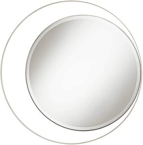 Asymmetrical Round Wall Mirror Warm Silver Iron <b>Frame</b> Beveled Glass Decorative Vanity Mirror for Home Decor Bulk Supply - Product Image 4
