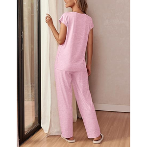 Women Relaxed Lounge Wear Set Loose Fit T Shirt <b>Elastic</b> Waist Pants Summer Outfit Wholesale - Product Image 5