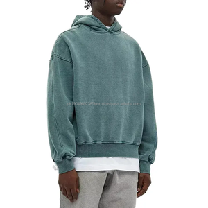 Color verde de gran tamaño de peso pesado francés Terry algodón de doble capa Unisex Vintage ácido lavado Sudadera con capucha personalizada - Product Image 1