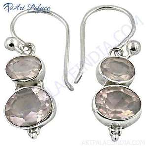 Art Palace Excellentes nouvelles boucles d'oreilles à la mode en argent rose quartz - Product Image 1