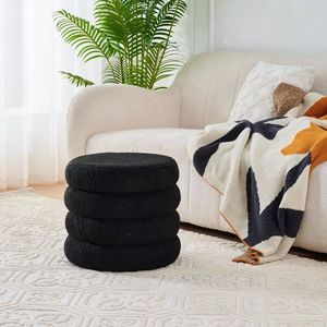 Sgabello Moderno Rotondo in Sherpa con Vassoio Ribaltabile, Sedia Imbottita per Trucco, Pouf Contenitore per Arredamento Casa - Product Image 4