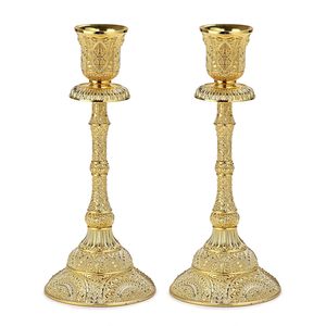 Vintage Style Metal Taper Candle stand Set of 2and 7.4 <b>Brass</b> Finish <b>Candlestick</b> Holders for Home and Dining Table Decor - Product Image 2